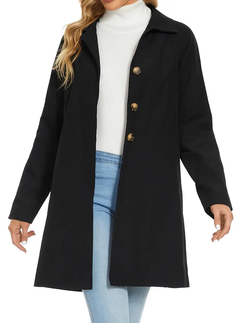 Lång Trenchcoat med Skärp och Knappsömma för Höst