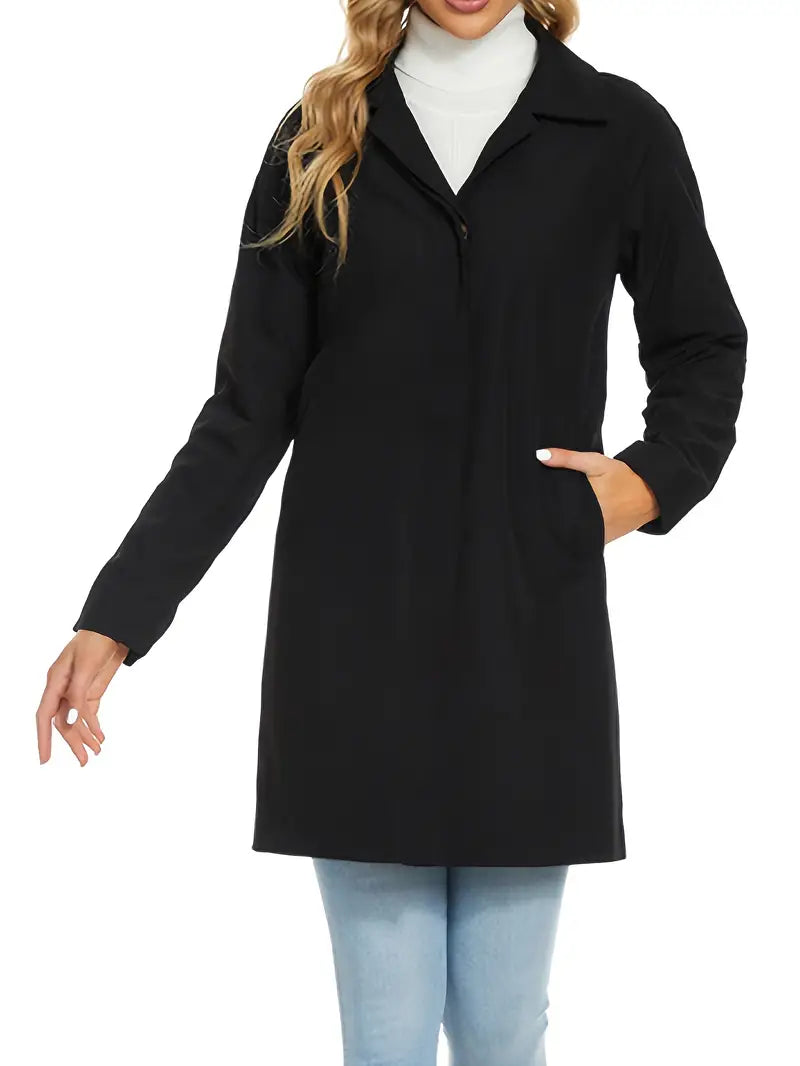 Lång Trenchcoat med Skärp och Knappsömma för Höst
