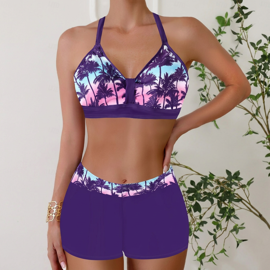 Janelle - Rutig Halterneckbikini med Boyshorts