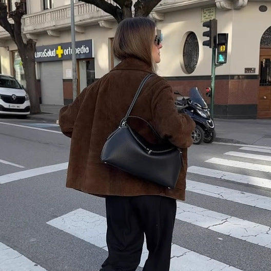 Dam Oversized Jacka med Knappar och Stora Fickor