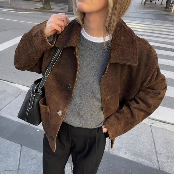 Dam Oversized Jacka med Knappar och Stora Fickor