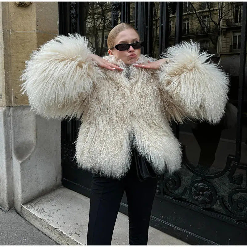 Fluffig Fuskpälsjacka med Hög Krage för Vinter