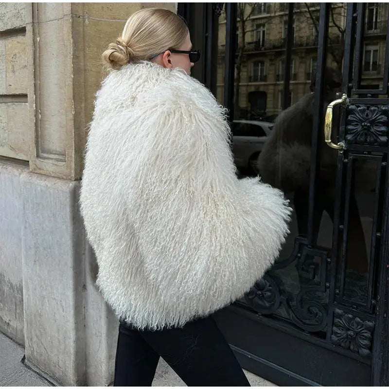 Fluffig Fuskpälsjacka med Hög Krage för Vinter