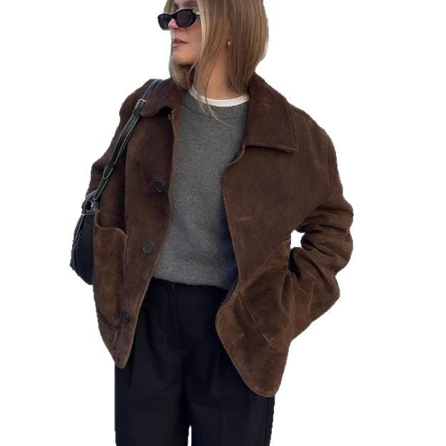 Dam Oversized Jacka med Knappar och Stora Fickor