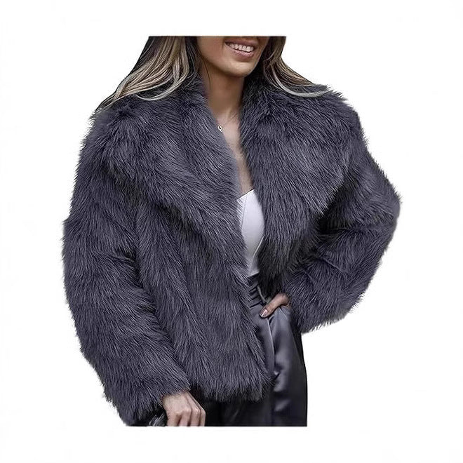 Dam Konstpälsjacka Oversized Passform Kort Längd