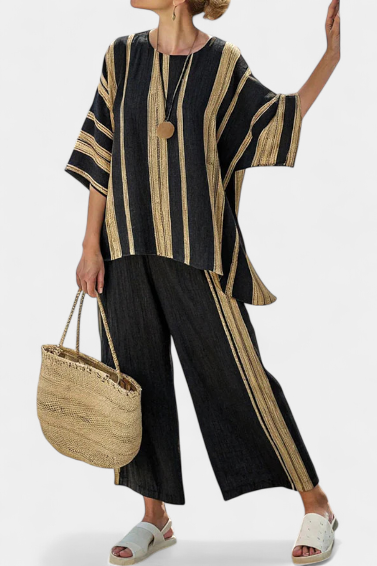 Calden | Bekväm Oversized Randig Topp & Avslappnade Linnebyxor