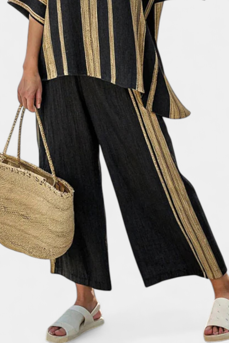 Calden | Bekväm Oversized Randig Topp & Avslappnade Linnebyxor