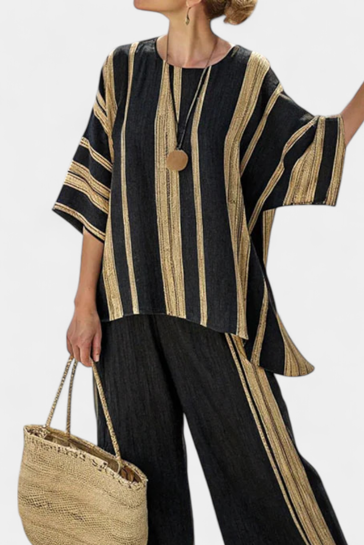 Calden | Bekväm Oversized Randig Topp & Avslappnade Linnebyxor