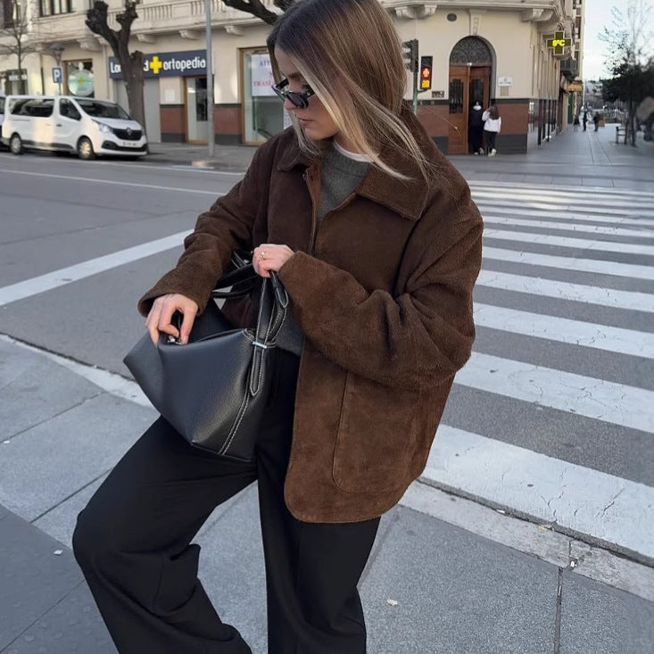Dam Oversized Jacka med Knappar och Stora Fickor