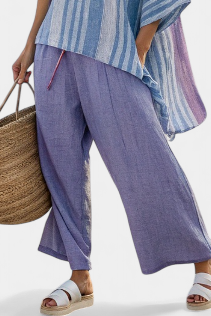 Zellora | Elegant Lavendel & Himmelblå Topp & Linbyxor