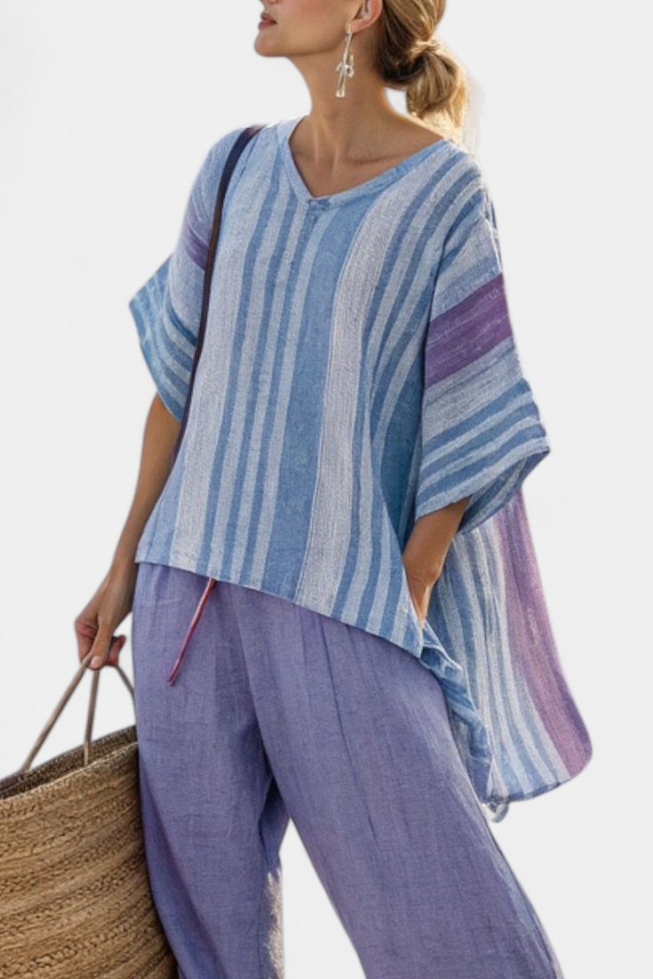 Zellora | Elegant Lavendel & Himmelblå Topp & Linbyxor