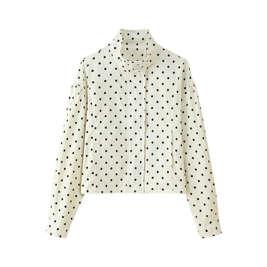 Kvinnors Quiltad Kort Jacka med Polka Dots-mönster