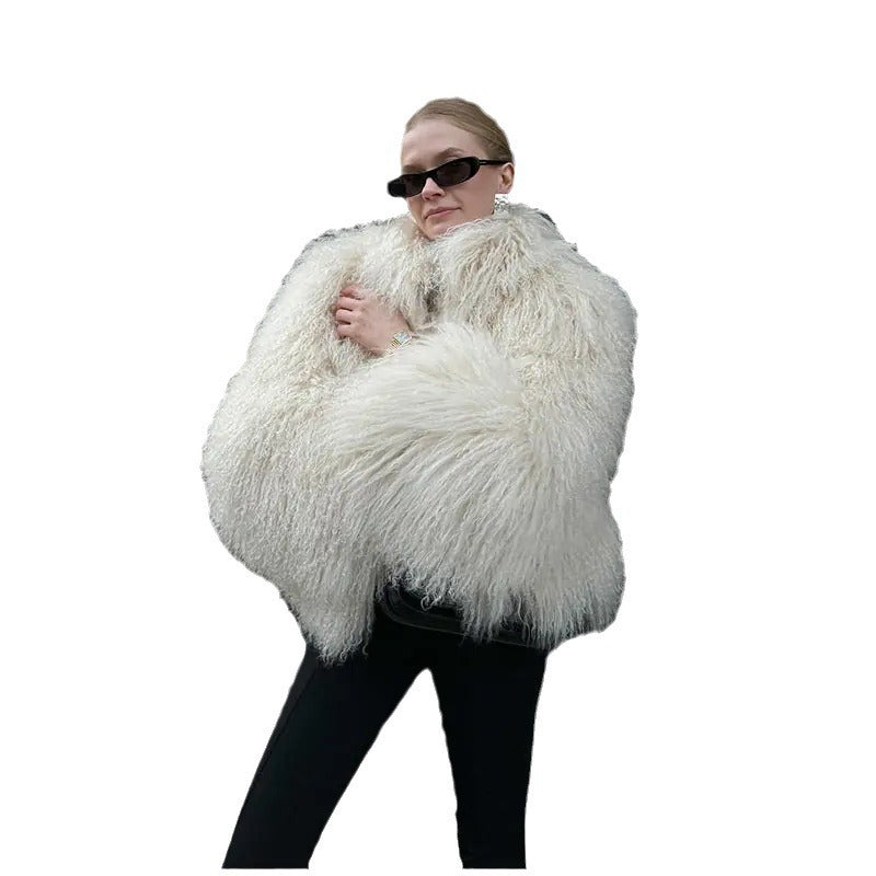 Fluffig Fuskpälsjacka med Hög Krage för Vinter