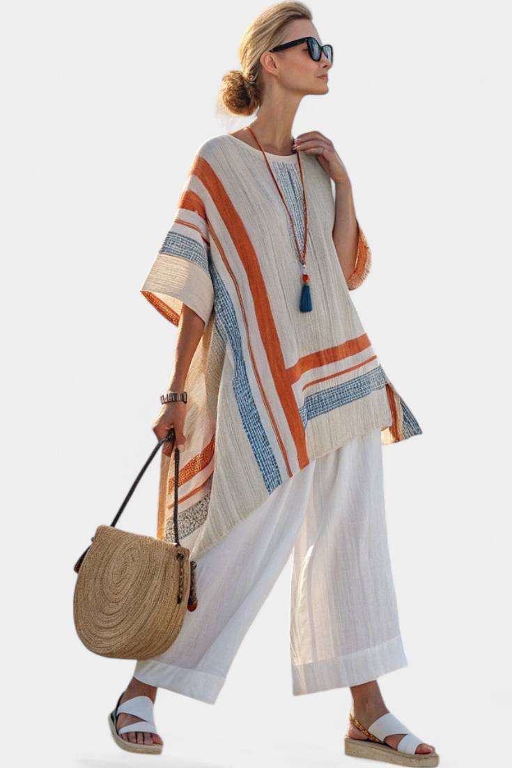 Caevan | Sofistikerad Asymmetrisk Blus & Vida Linbyxor