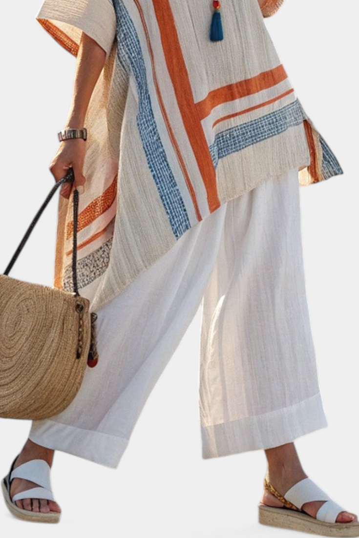 Caevan | Sofistikerad Asymmetrisk Blus & Vida Linbyxor