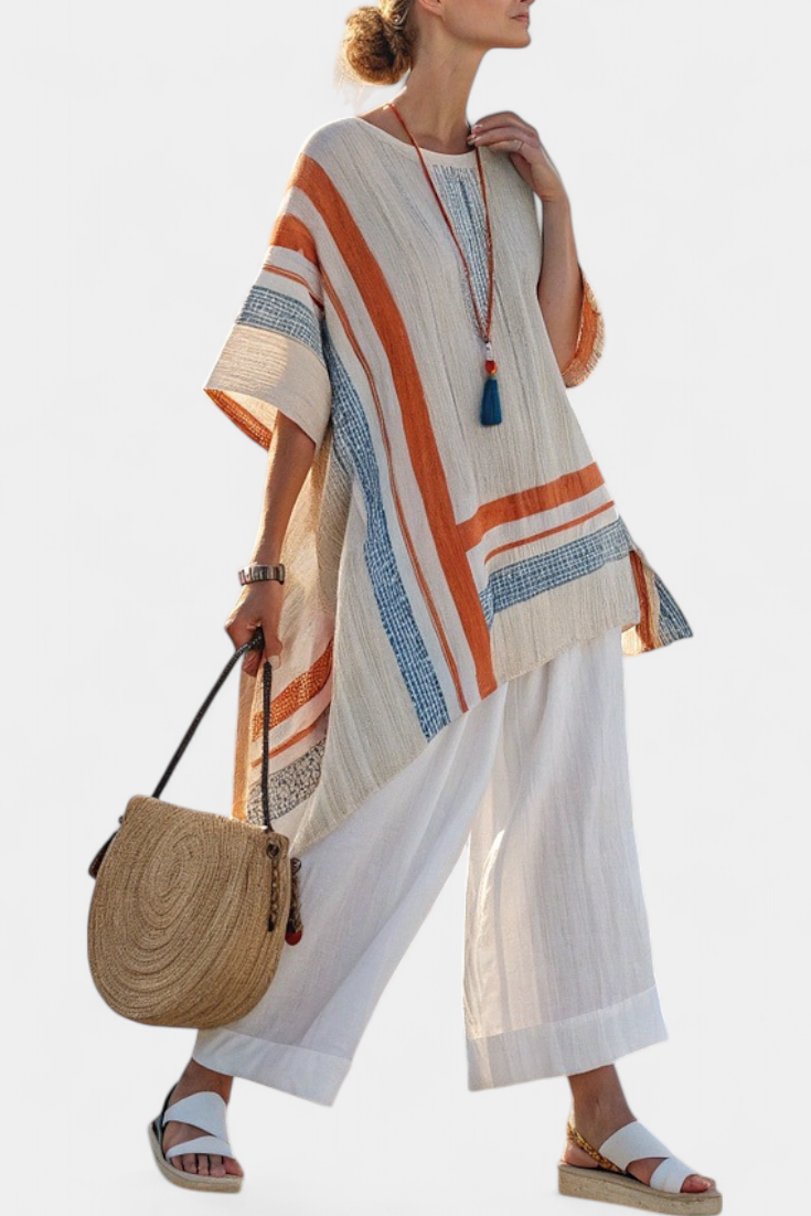 Caevan | Sofistikerad Asymmetrisk Blus & Vida Linbyxor