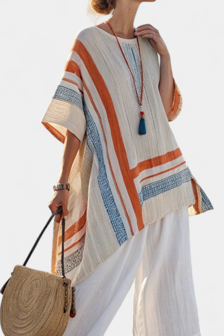 Caevan | Sofistikerad Asymmetrisk Blus & Vida Linbyxor