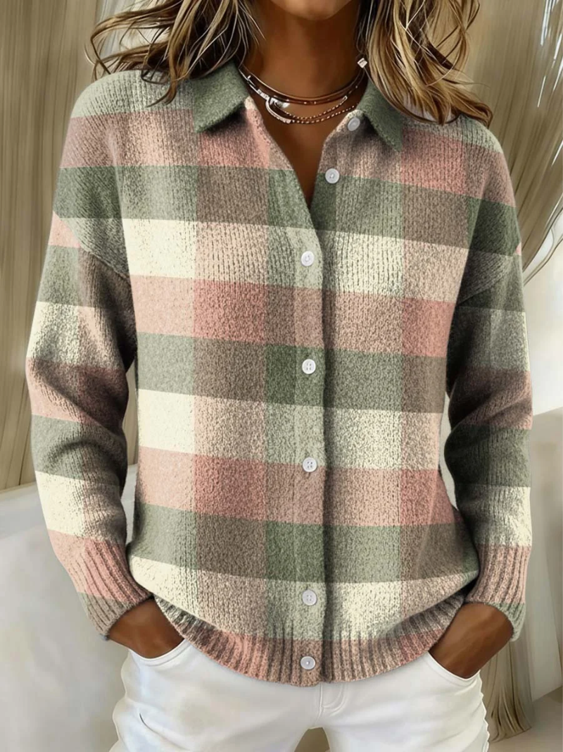 Noor - Rutig Stickad Blus