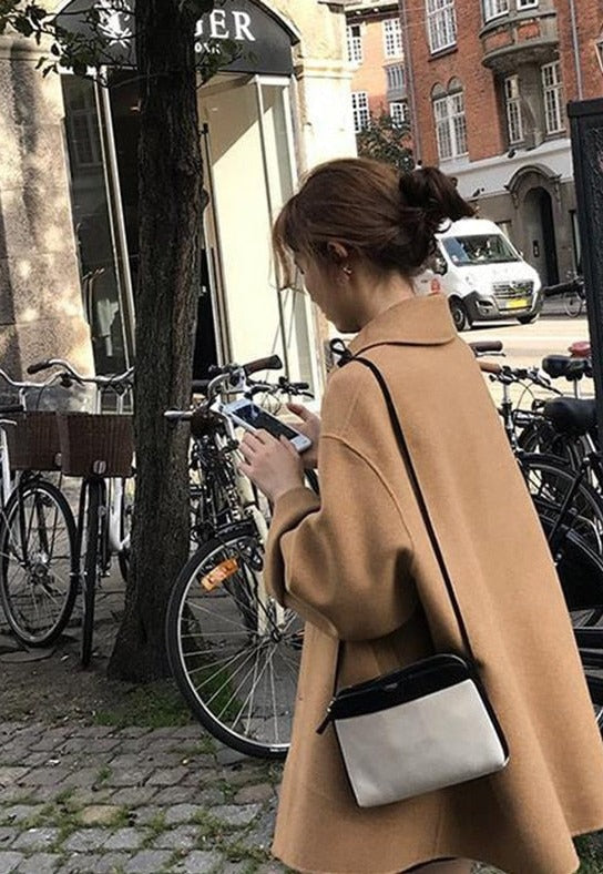 Dam Enkelknäppt Kappa med Slag­krage för Höst