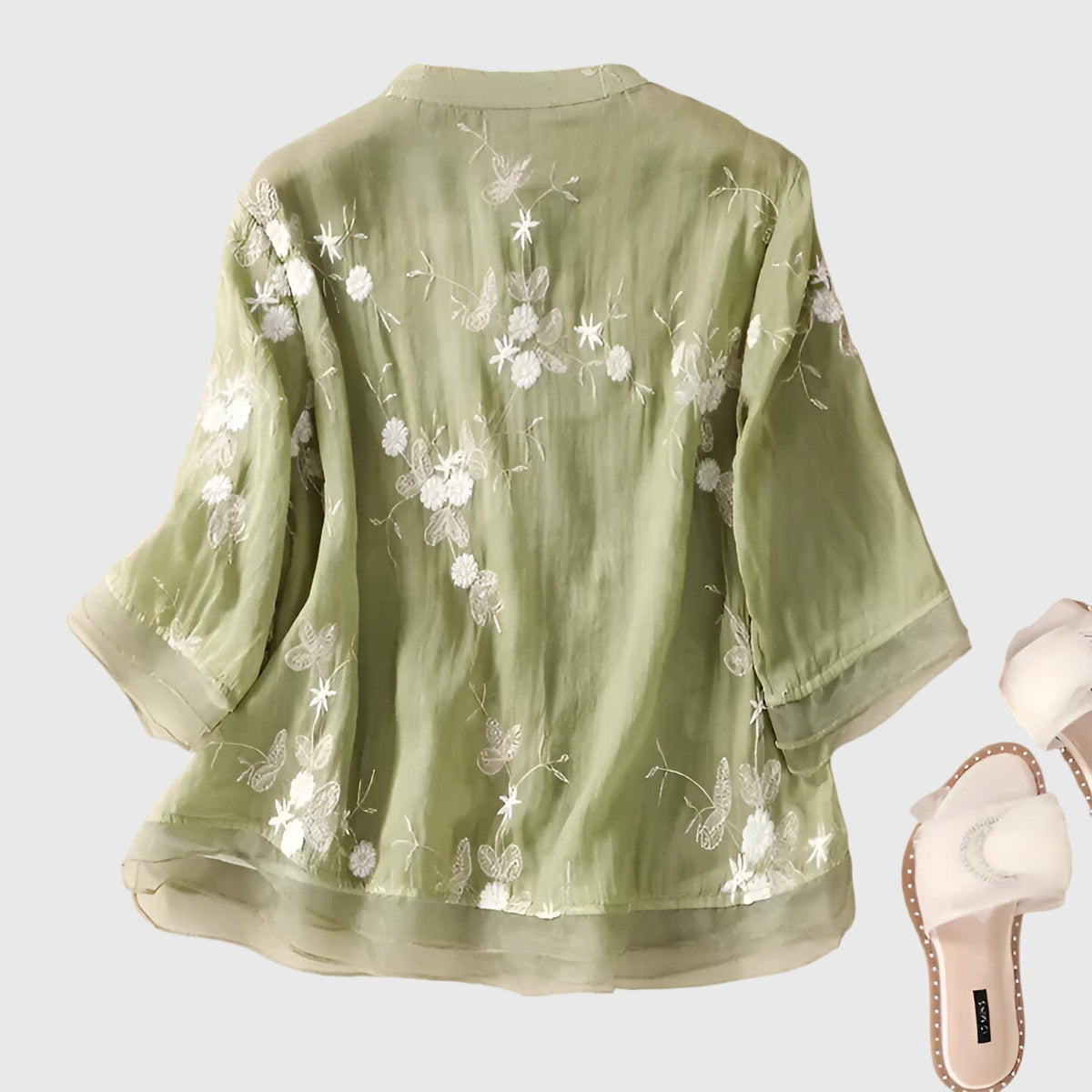 Nellie | Elegant Topp Med Broderade Blommor