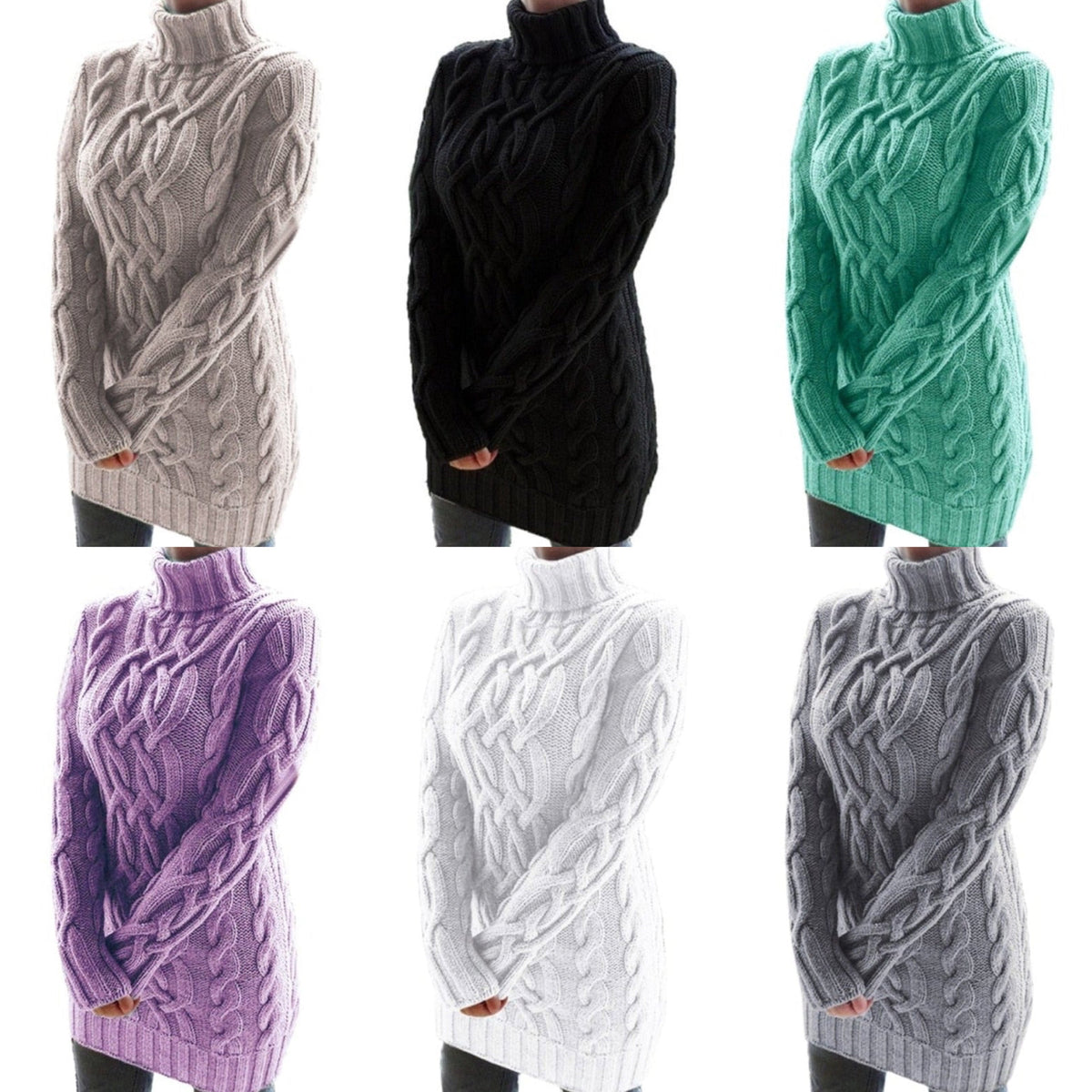 Grovstickad Turtleneck-Tröja med Kabelstickad Struktur