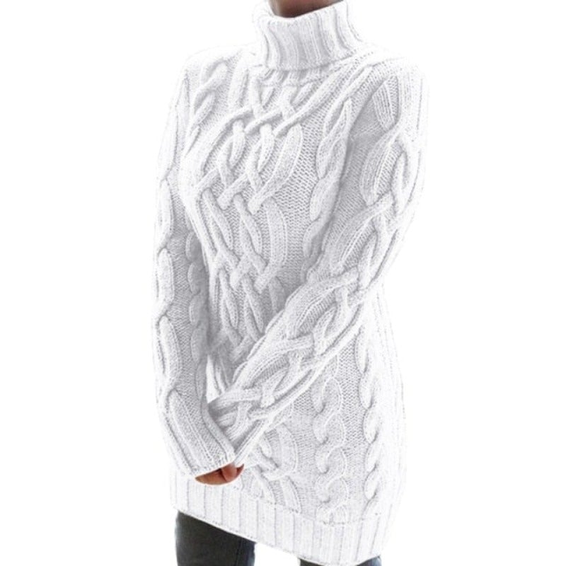 Grovstickad Turtleneck-Tröja med Kabelstickad Struktur