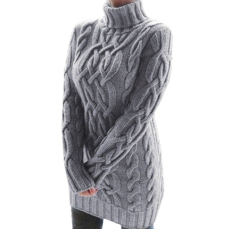 Grovstickad Turtleneck-Tröja med Kabelstickad Struktur