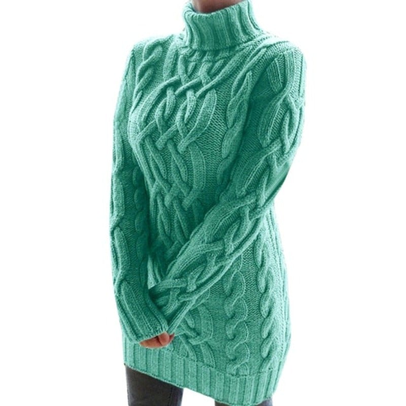 Grovstickad Turtleneck-Tröja med Kabelstickad Struktur